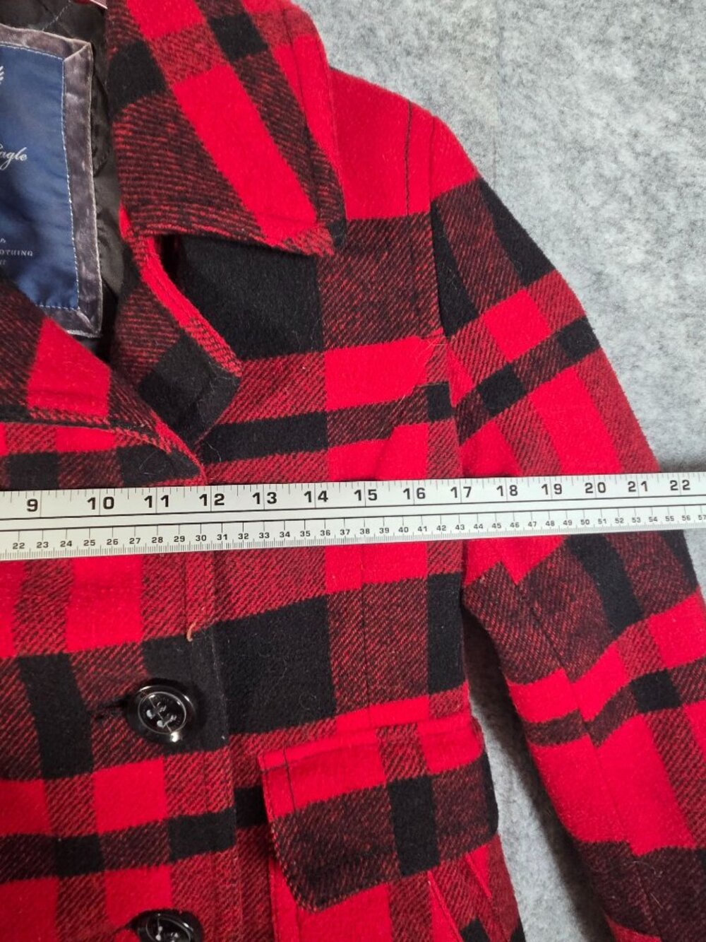 American Eagle Plaid Peacoat Red Black Buffalo Check Jacket L - Picture 4 of 9